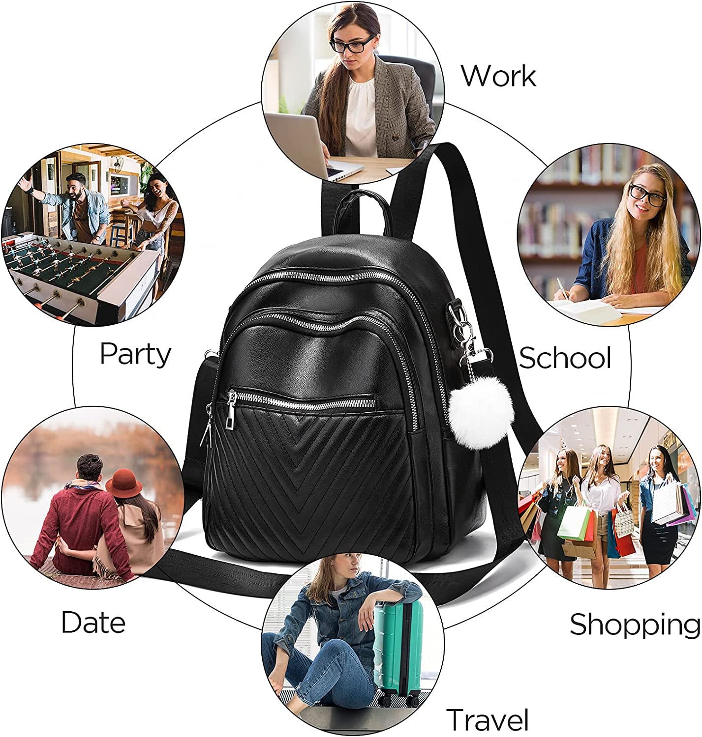 Small Backpack Purse for Women Leather Bookbag Purse Girls Casual Shoulder Bag