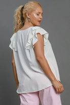 Umgee Full Size V-Neck Double Layered Ruffle Sleeve Blouse plus Size