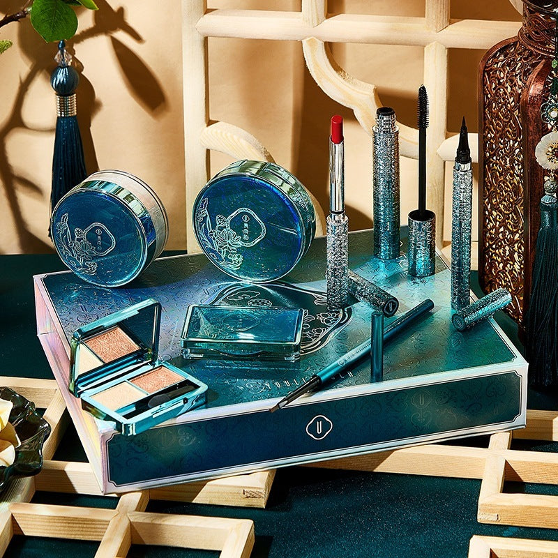 Set de maquillaje de ocho piezas con cojín de aire para labiales