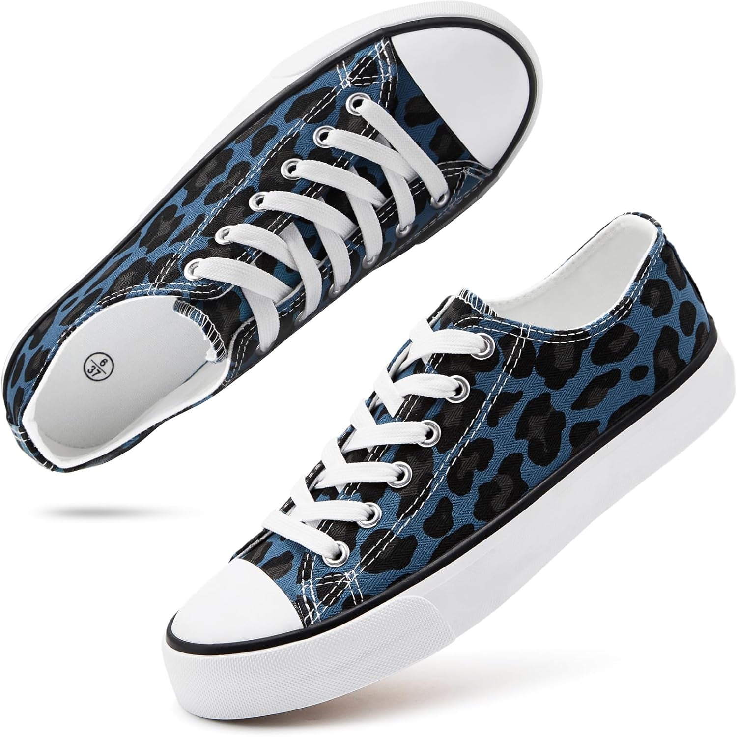 White Sneakers for Women Low Top Canvas Shoes Womens Canvas Sneakers Women'S Fashion Sneakers Slip on Casual Tennis Shoes（Blue Leopard.Us10）