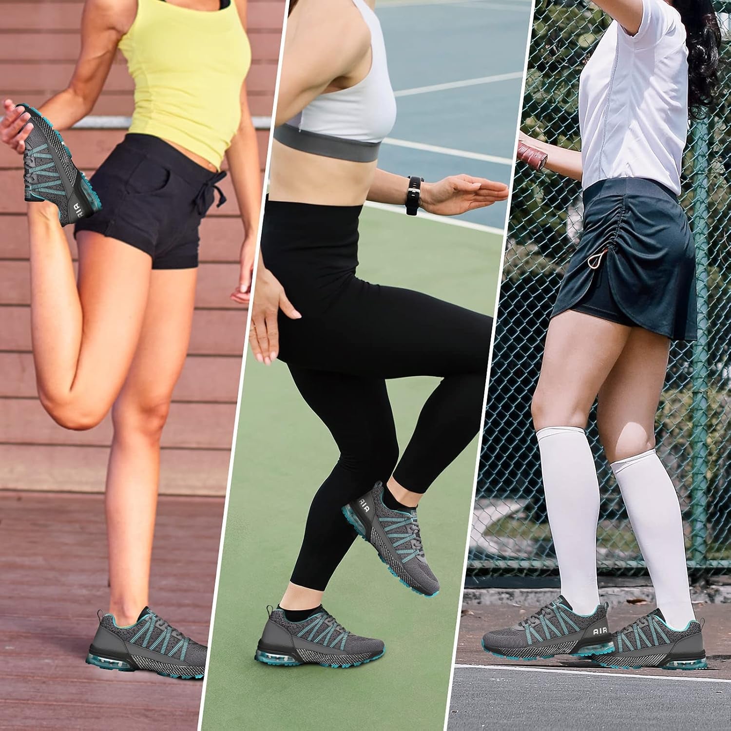 Women Running Shoes Air Cushion Shock Absorption Non Slip Sneakers Mesh Breathable Tennis Walking Shoes for Fitness Jogging Shopping Cyan 10.5